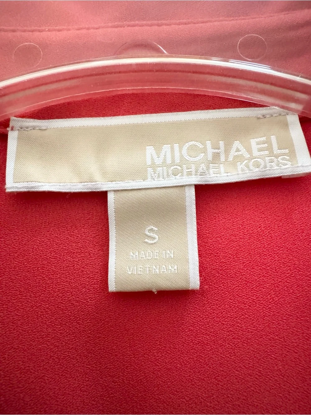 Michael Kors Collared, Coral, Full Zip Blouse, Gold Logo Roll Tab Sleeve Top, S